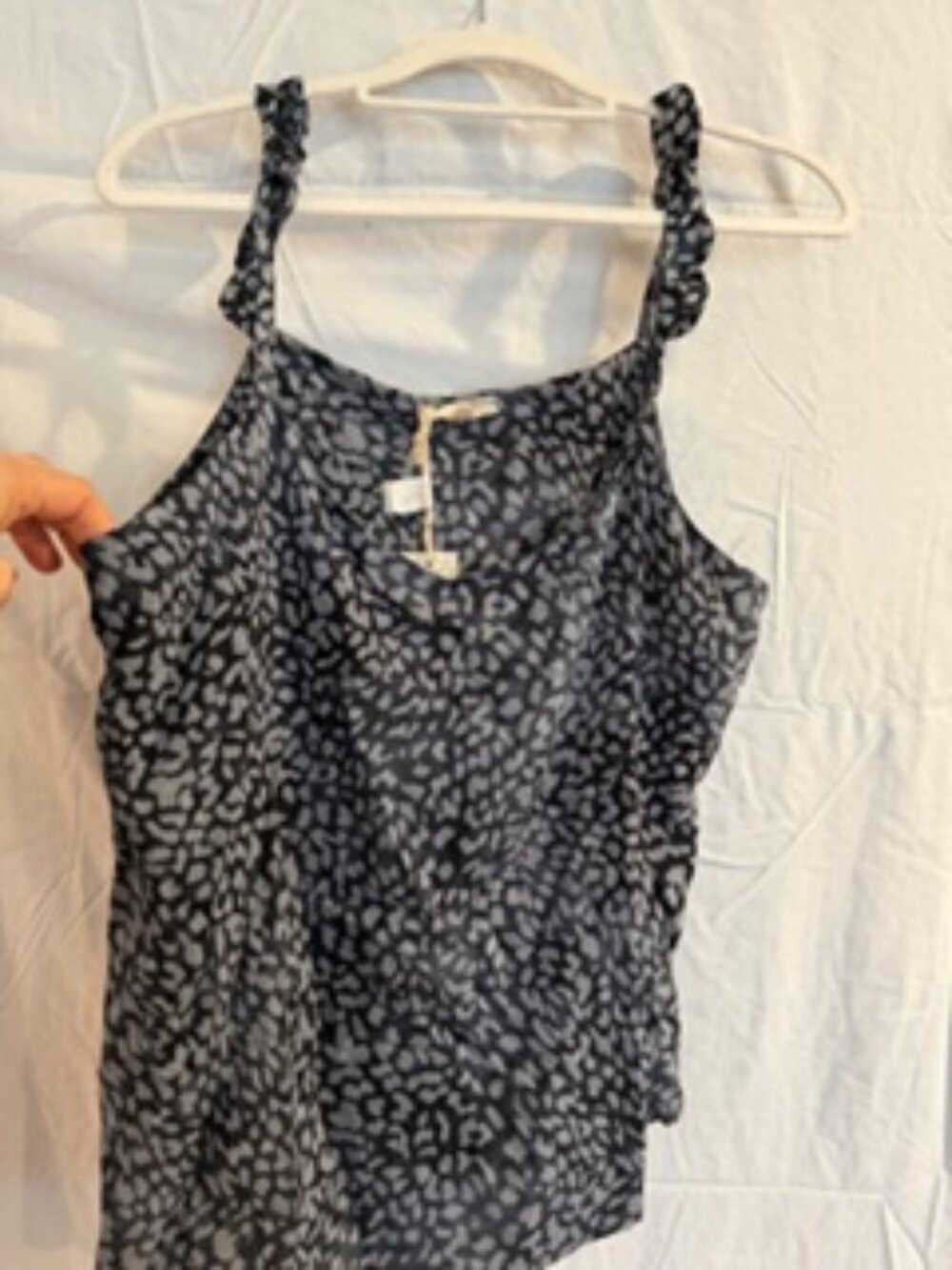 Anthropologie Deletta Sheer Tank Top Blue Gray Print Sleeveless Size L